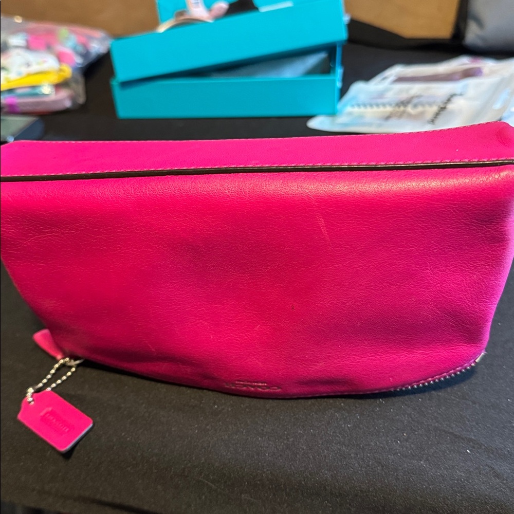 Coach Hot Pink Leather Cosmetic Pouch - Picture 9 of 11